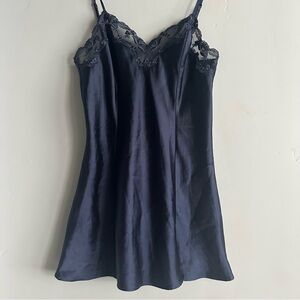 Victoria’s Secret Navy Blue Satin Lace Slip Dress